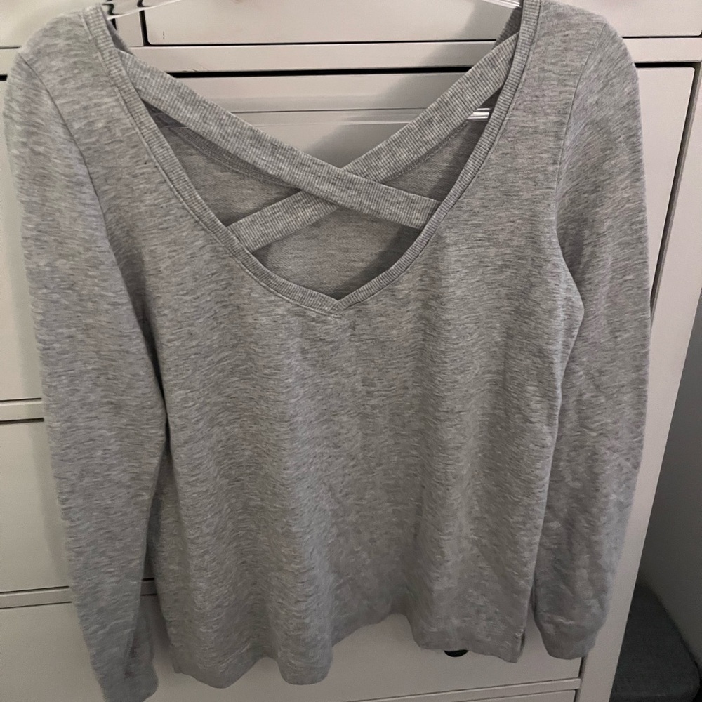 Gray V-Neck Crisscross Women's Top